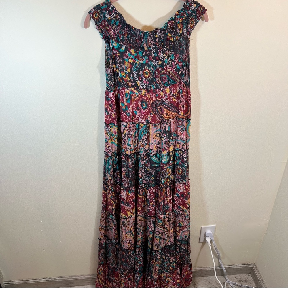 Free People Floral Cascade Maxi Dress Pink Blue Off the Shoulder Small - Picture 11 of 13